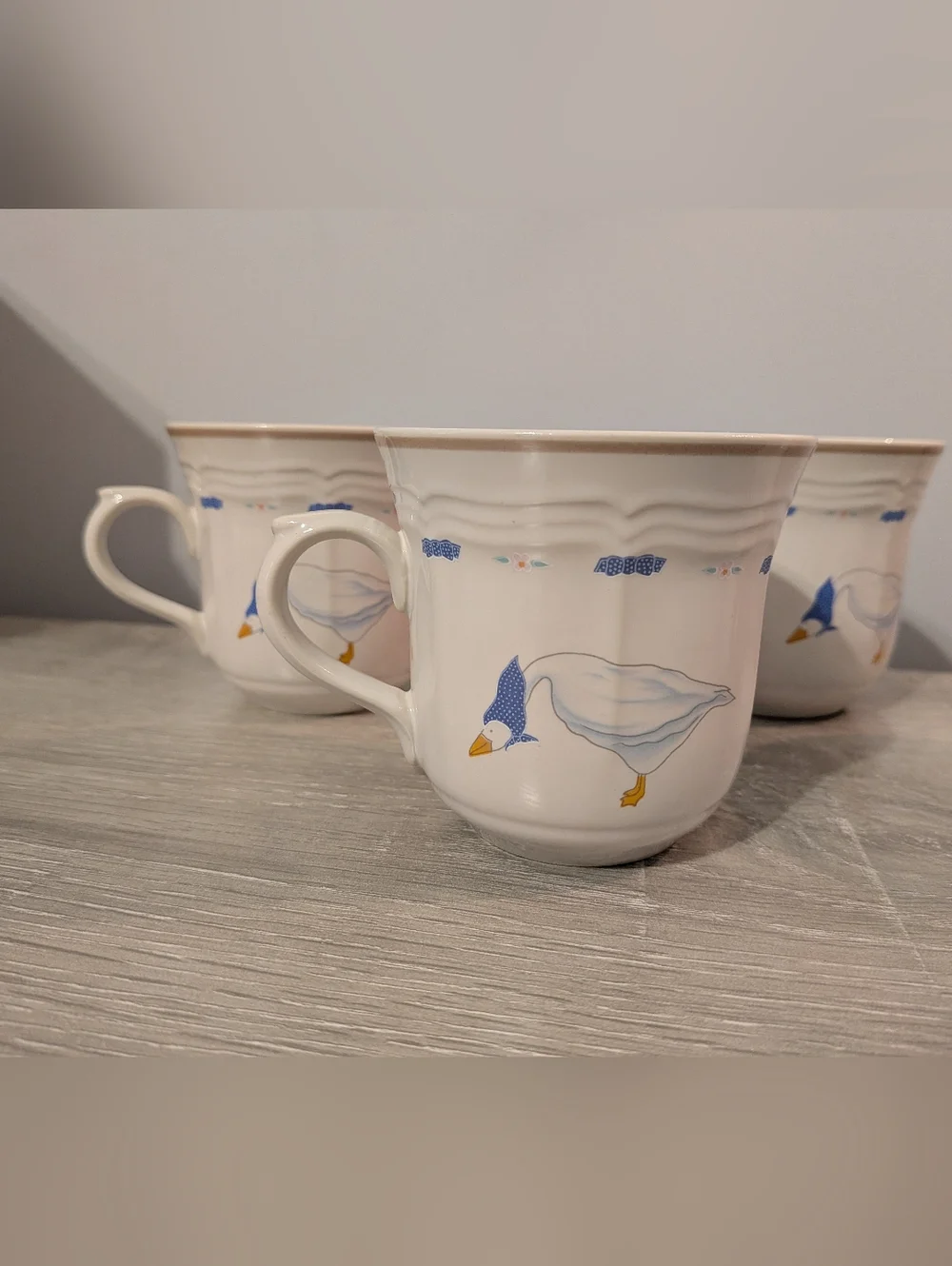 4 Vintage 1987 Newcor Countryside Geese Stoneware Cups Granny Core Cottage Core - Picture 2 of 7